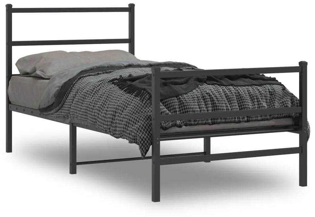 Πλαίσιο Κρεβατιού με Κεφαλάρι/Ποδαρικό Μαύρο 90x190 εκ. Μέταλλο