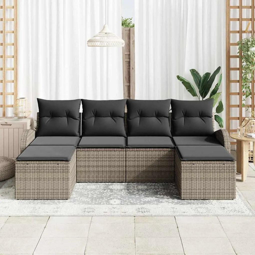 vidaXL Σετ Καναπέ Κήπου με μαξιλάρι 6 pcs Γκρι Πολυ ράταν