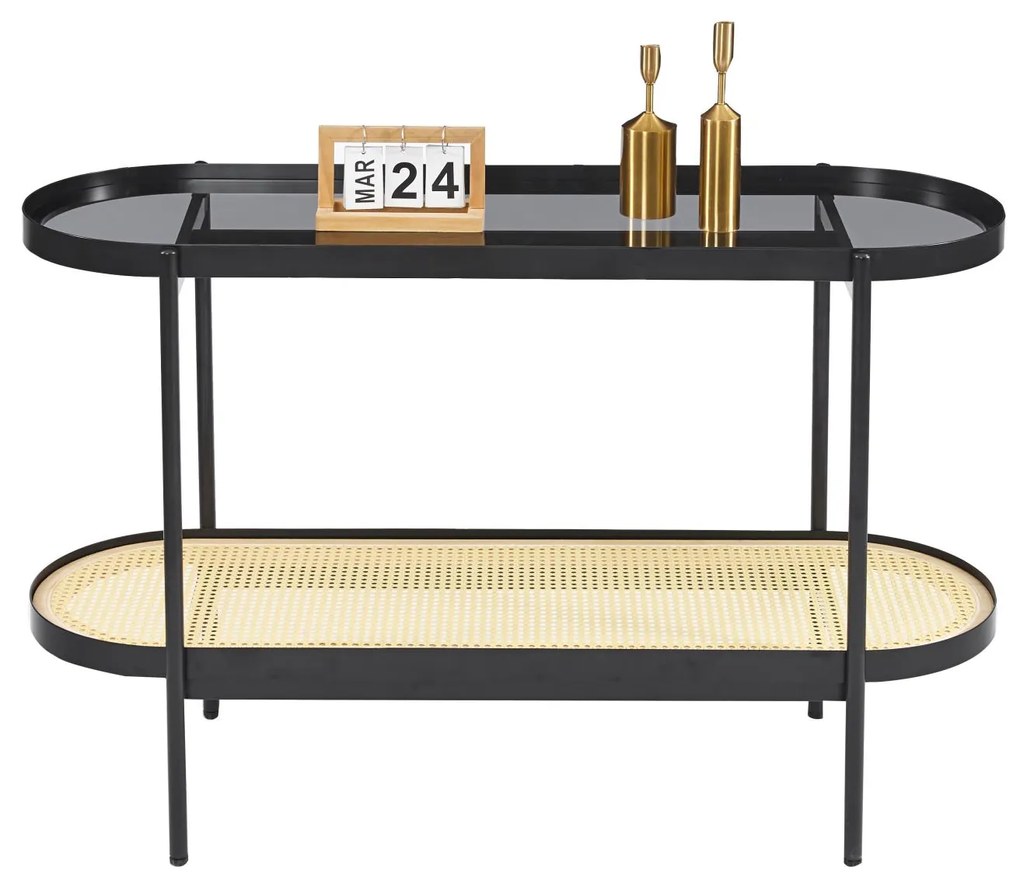 Κονσόλα SEITZ C18032 με Γυαλί TOP - Μέταλλο &amp; Rattan σε Φυσικό 120x38x76Υεκ. 120x38x76 εκ.
