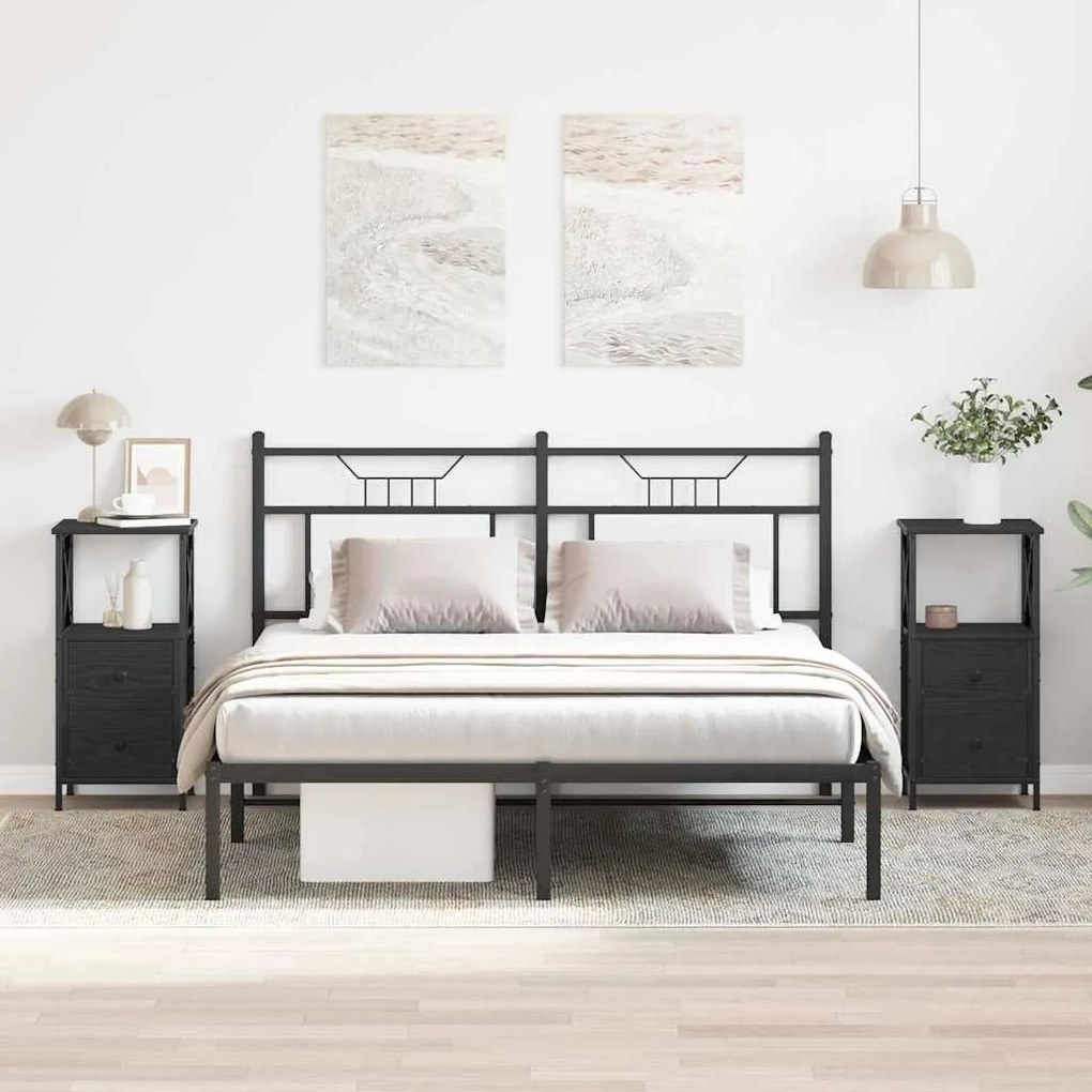 vidaXL Κομοδίνο με συρτάρι 2 pcs Μαύρη δρυς 34 x 35,5 x 70 εκ
