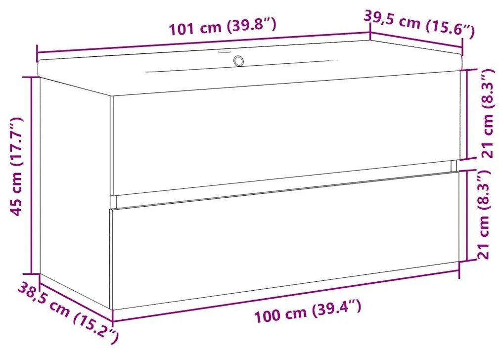 Ντουλάπι Μπάνιου με Νιπτήρα Παλ. Ξύλο 101x39,5x49 εκ. - Καφέ