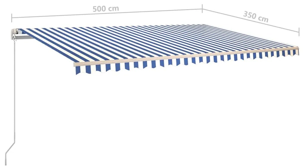 Τέντα Αυτόματη με LED &amp; Αισθ. Ανέμου Μπλε / Λευκό 5 x 3,5 μ. - Μπλε