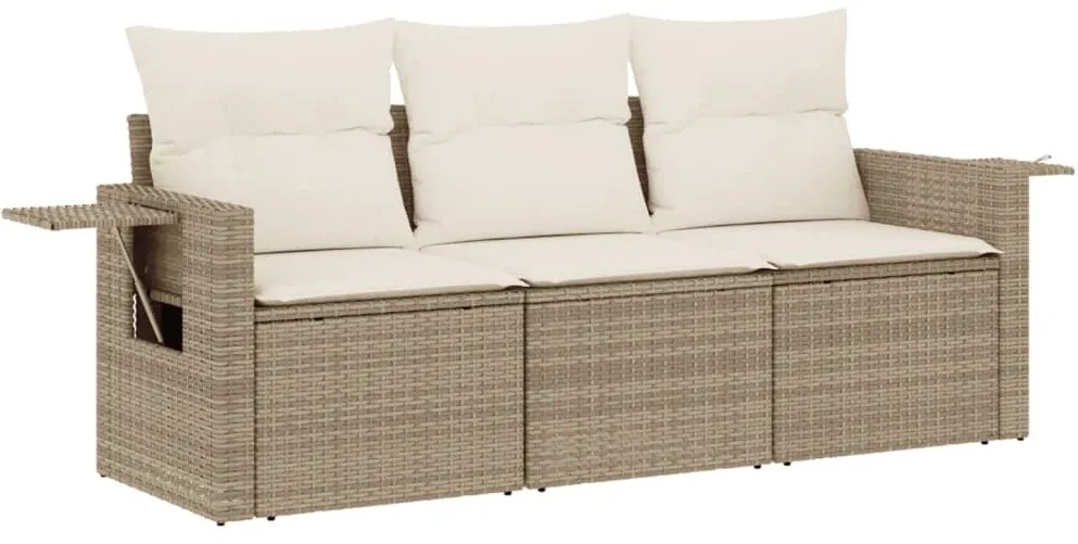 vidaXL Σετ Καναπές Κήπου 3 τεμ. Μπεζ Συνθετικό Ρατάν με Μαξιλάρια