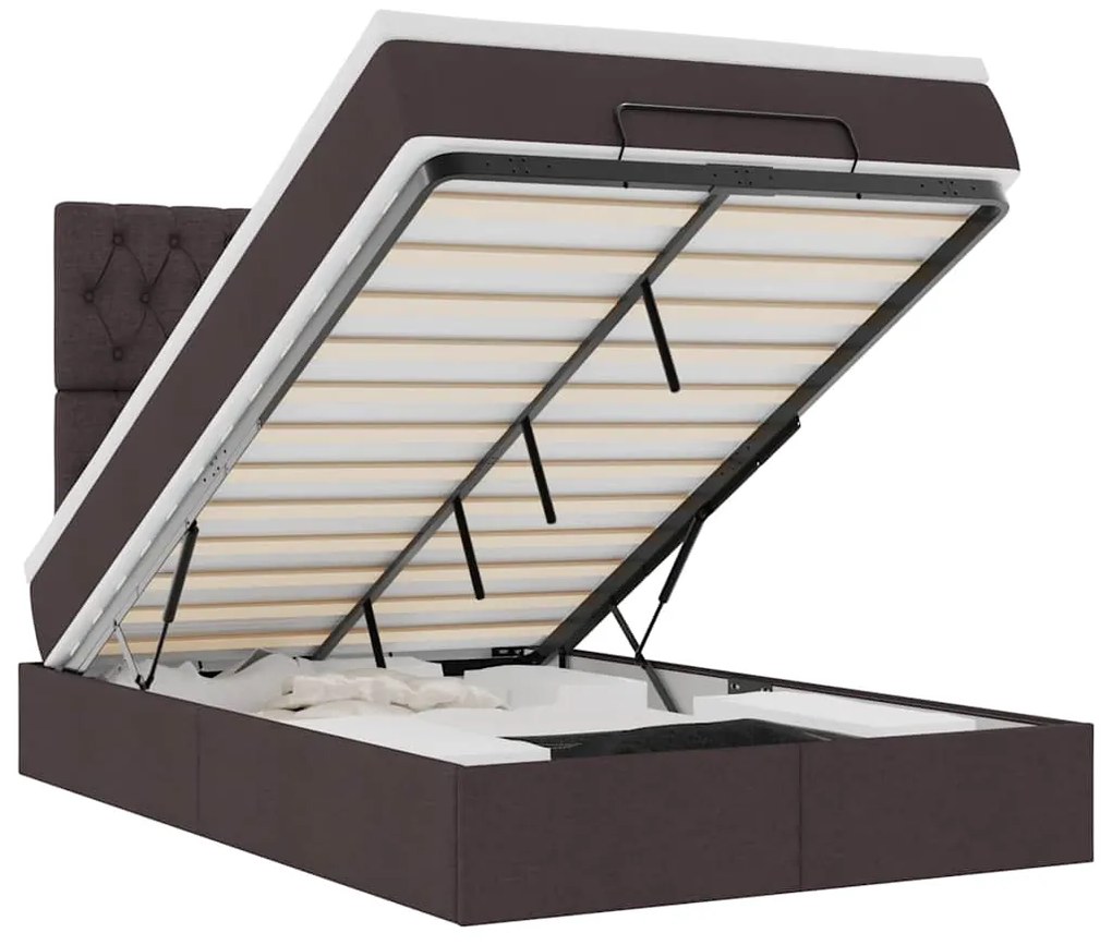 Οθωμανικό κρεβάτι με στρώμα &amp; LEDs Σκούρο καφέ 120x190cm ύφασμα 3314075