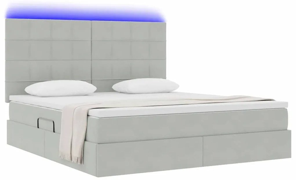 vidaXL Κρεβάτι με αποθηκευτικό χώρο και LED Ανοιχτό γκρι 180 x 200 cm