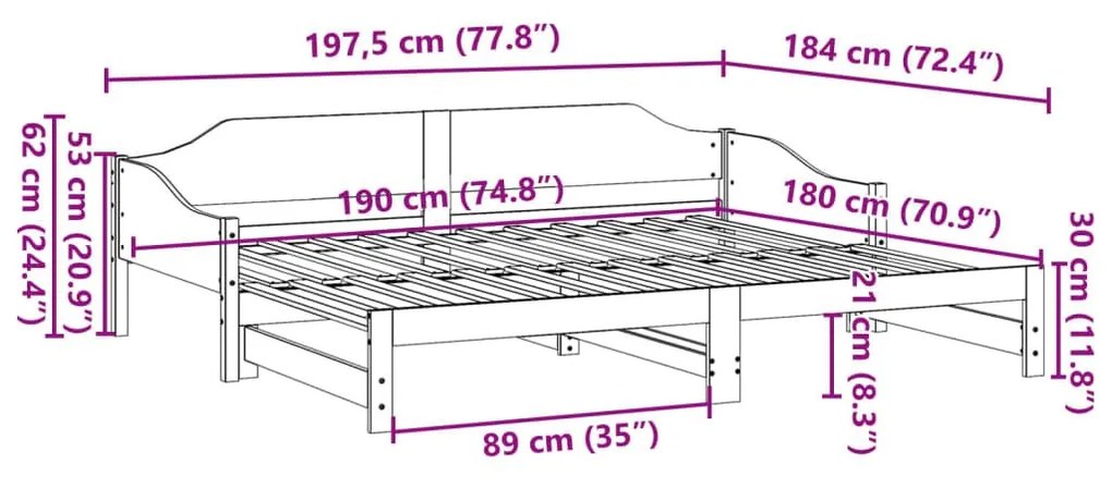 Καναπές Κρεβάτι Συρόμενος Λευκός 90 x 190 εκ. Μασίφ Ξύλο Πεύκου - Λευκό