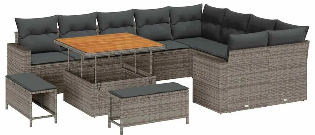 vidaXL Σετ Καναπέ Κήπου 12 pcs Γκρι συνθετικό ρατάν