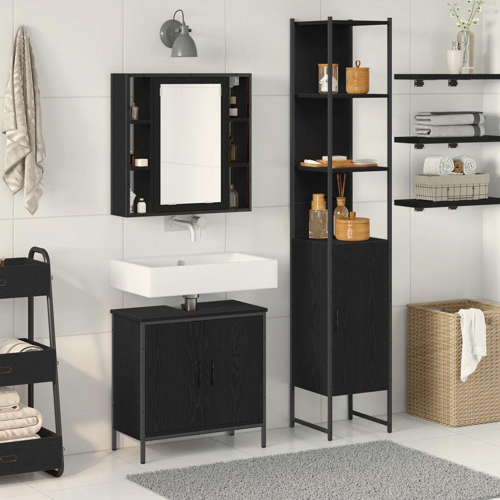 vidaXL Ντουλάπα Νιπτήρα Μπάνιου Μαύρο Δρυ 60x30x60 εκ. Επεξεργασμένο Ξύλο