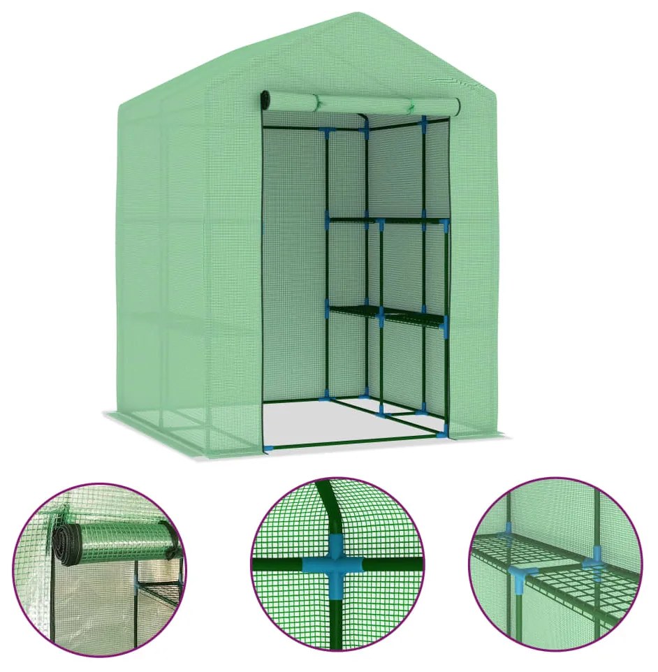 vidaXL Θερμοκήπιο με Ράφια 143 x 143 x 195 εκ. από Ατσάλι