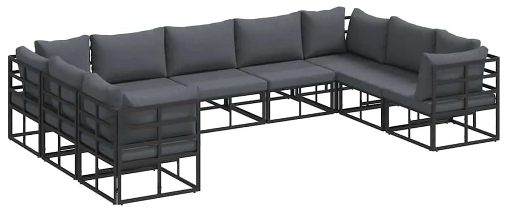vidaXL Σετ Καναπέ Κήπου με μαξιλάρι 9 pcs Μαύρο Αλουμίνιο