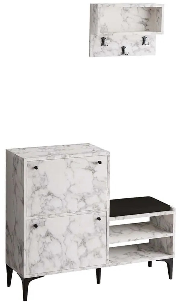 Έπιπλο Εισόδου Bred 393MRD1514 110x35x92cm Marble Effect White-Black Πλαστικό,Μοριοσανίδα