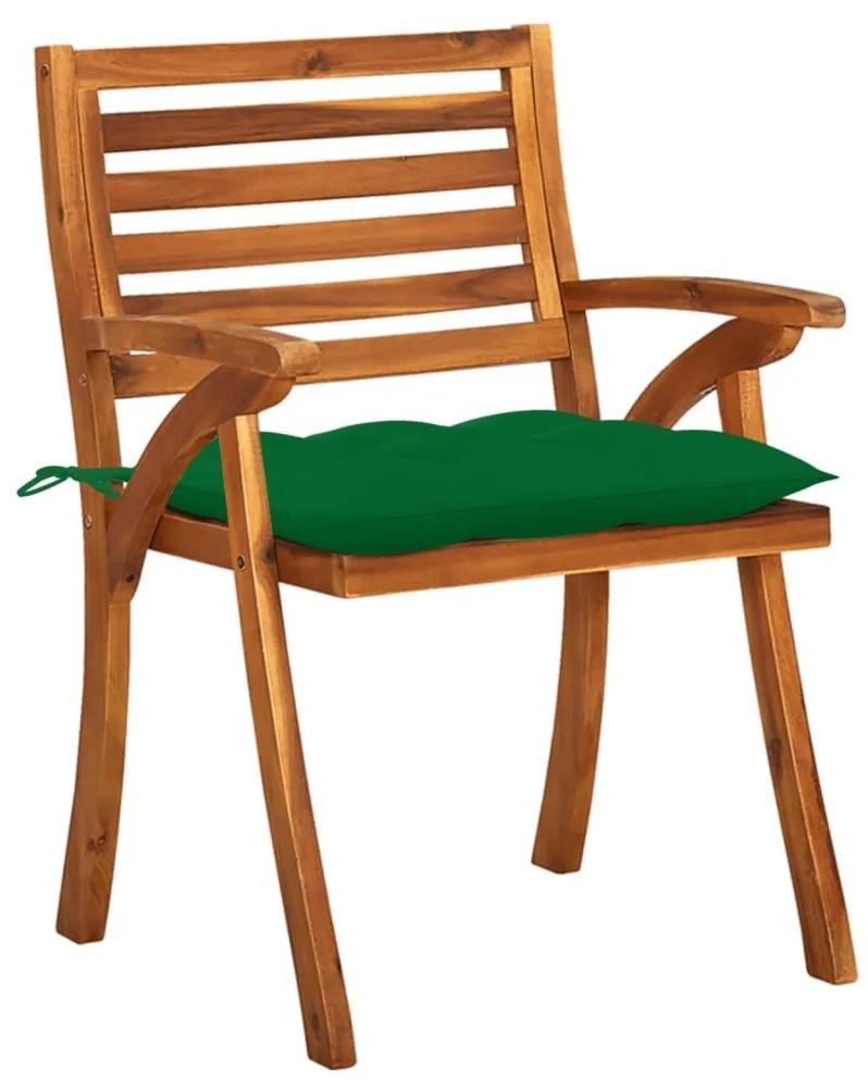 Καρέκλες Κήπου 4 τεμ. από Μασίφ Ξύλο Ακακίας με Μαξιλάρια - Πράσινο
