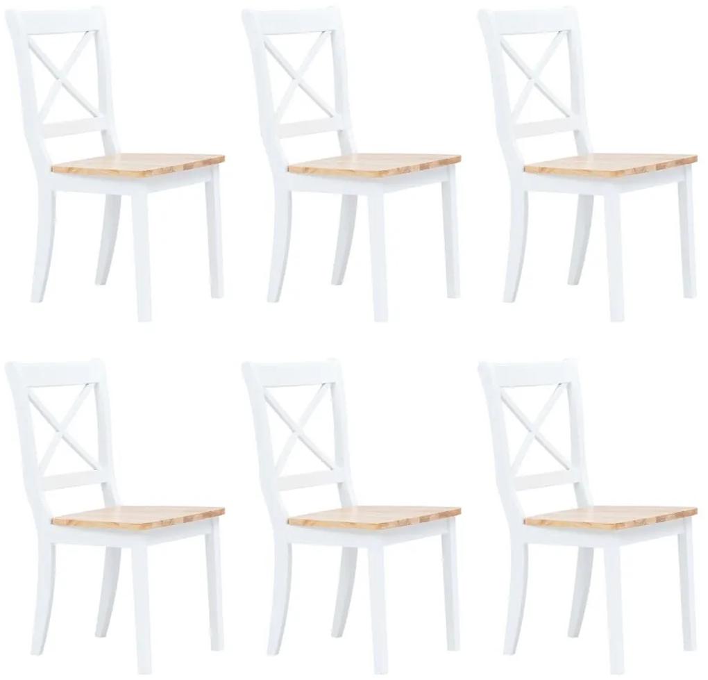 Καρέκλες Τραπεζαρίας 6 Τεμ. Λευκό/Αν. Ξύλο Μασίφ Ξύλο Καουτσούκ - Λευκό
