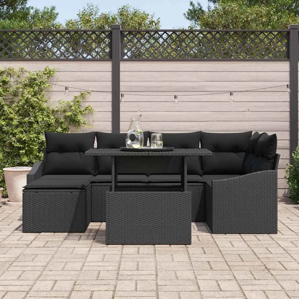 vidaXL Σετ Καναπέ Κήπου 7 pcs Μαύρο Πολυ rattan, βαμμένο ατσάλι