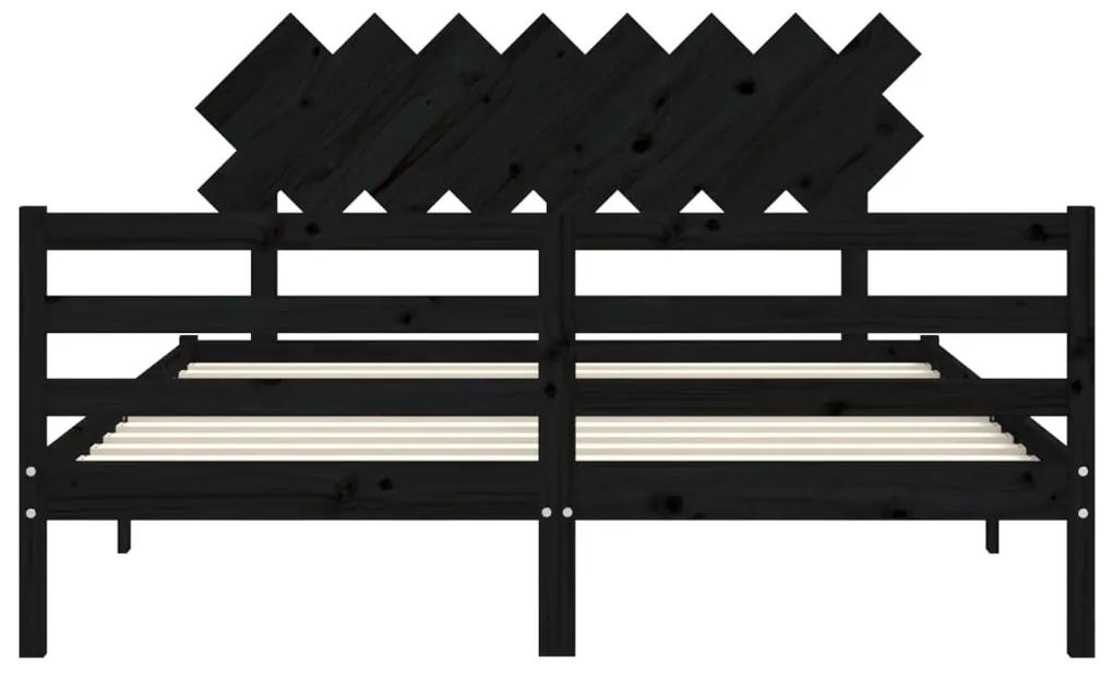 vidaXL Πλαίσιο Κρεβατιού με Κεφαλάρι Μαύρο 160 x 200 εκ. Μασίφ Ξύλο