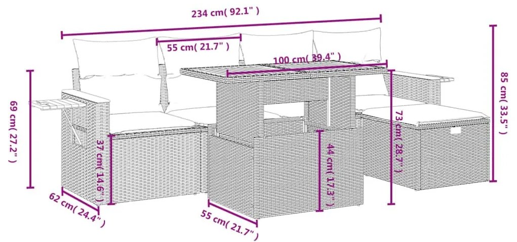 Καναπές Κήπου 6 Τεμαχίων Μαύρο από Συνθετικό Ρατάν με Μαξιλάρια - Μαύρο