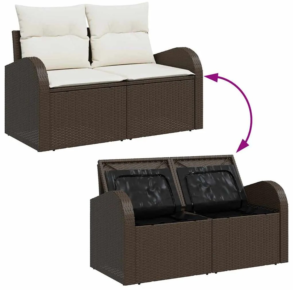 vidaXL Σετ Καναπέ Κήπου με μαξιλάρι 8 pcs Καφέ και λευκό Πολυ ράταν