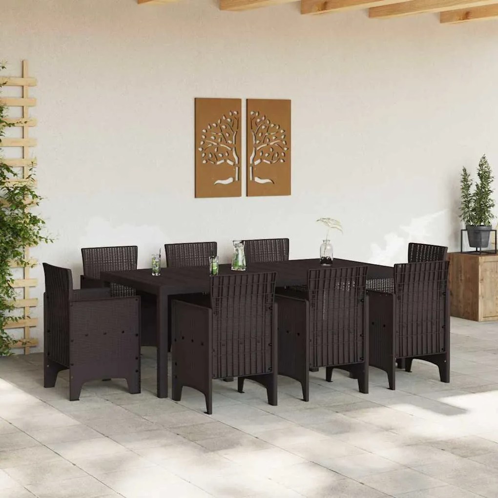 vidaXL Σέτ φαγητού για κήπο 9 pcs Καφέ Rattan Polt