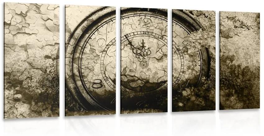 Ρολόι αντίκα 5 τμημάτων εικόνας σε σχέδιο σέπια - 100x50