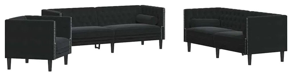 vidaXL Σετ Καναπέ 3 pcs Μαύρο Βελούδο