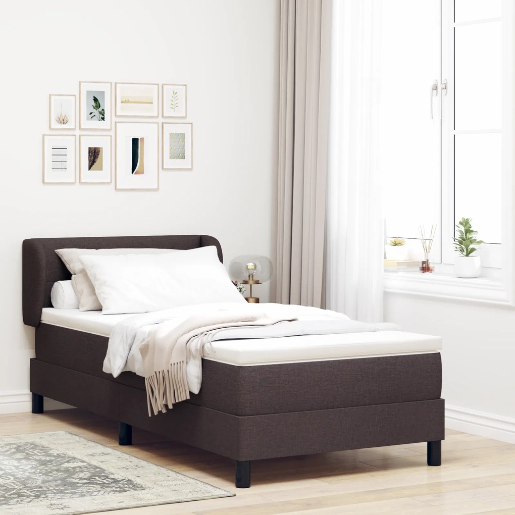 vidaXL Κρεβάτι Box Spring με Στρώμα Σκούρο Καφέ 100x200 εκ Υφασμα