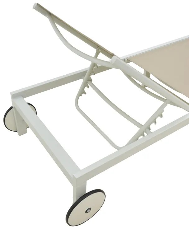 Ξαπλώστρα Mailo pakoworld λευκό αλουμίνιο και textilene σε μπεζ απόχρωση 71x206x30εκ