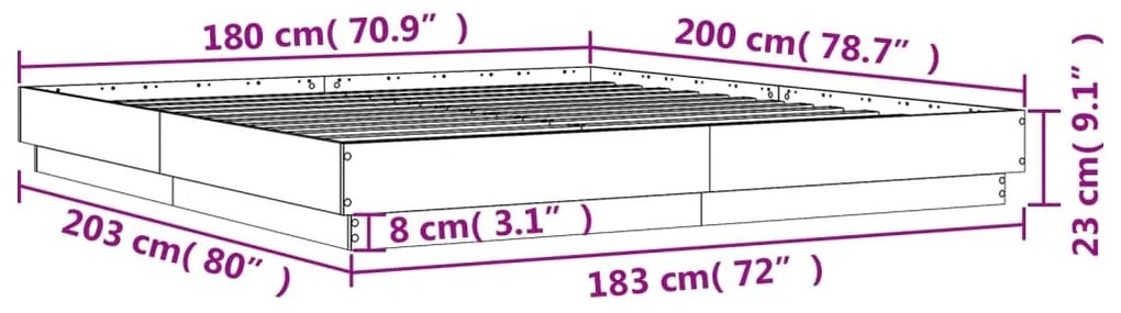 Πλαίσιο Κρεβατιού Μαύρο 180 x 200 εκ. από Επεξεργασμένο Ξύλο - Μαύρο