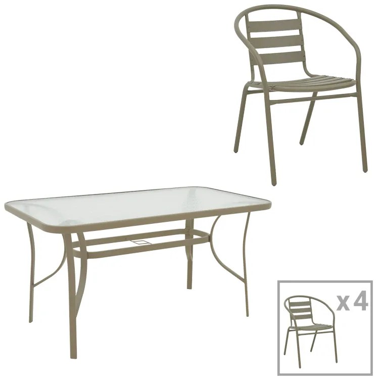 Τραπεζαρία Tade-Ensure  5τεμ μέταλλο-γυαλί σε σαμπανιζέ απόχρωση 140x80x70εκ