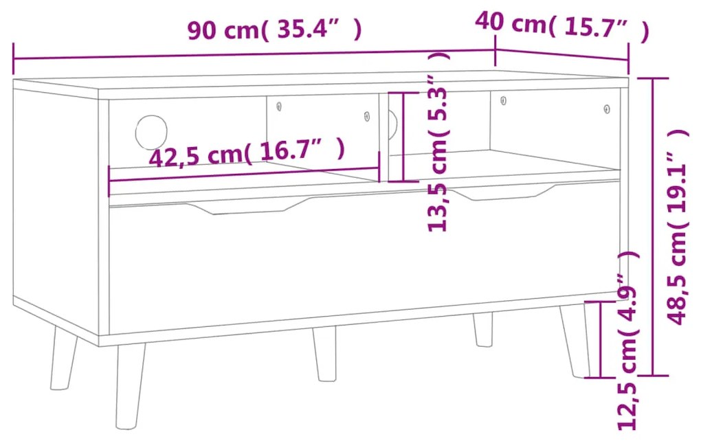vidaXL Έπιπλο Τηλεόρασης Γκρι Σκυρ. 90x40x48,5 εκ. Επεξεργασμένο Ξύλο