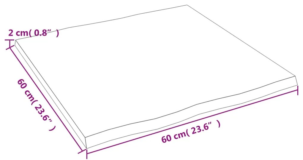 vidaXL Επιφ Τραπεζιού Αν Καφέ 60x60x2εκ. Επ Μασίφ Ξύλο Δρυός Live Edge