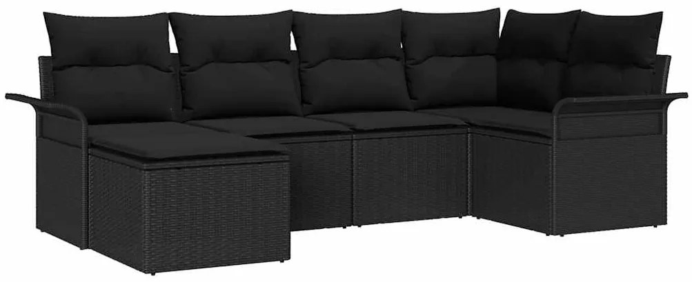 vidaXL Σετ Καναπέ Κήπου με μαξιλάρι 6 pcs Μαύρο Πολυ ράταν