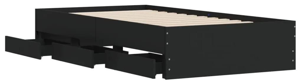 Πλαίσιο Κρεβατιού με Συρτάρια Μαύρο 90x190 εκ. Επεξ. Ξύλο - Μαύρο