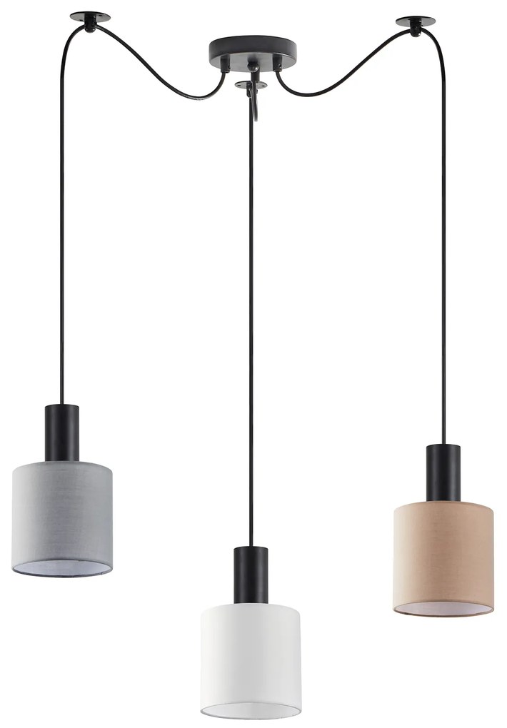 SE21-BL-4-BL3-SH12 ADEPT FLEX Black Pendant White, Grey, Brown Fabric Shade+