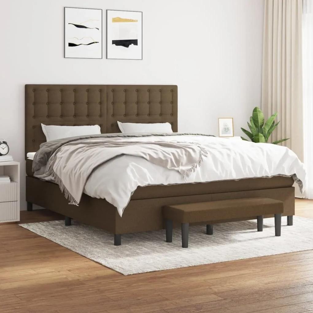 Κρεβάτι Boxspring με Στρώμα Σκούρο Καφέ 180x200 εκ Υφασμάτινο - Καφέ