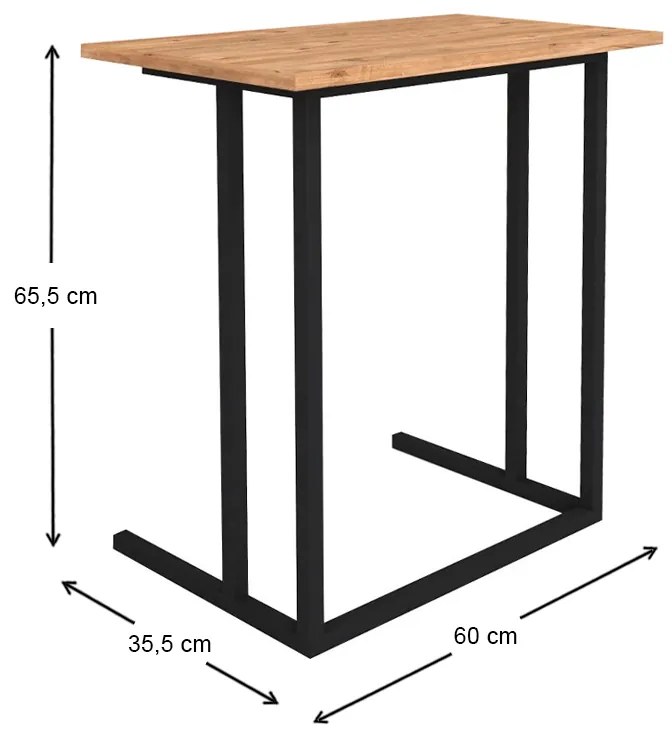 Τραπεζάκι βοηθητικό Jango Megapap μεταλλικό - μελαμίνης χρώμα μαύρο - pine oak 60x35,5x65,5εκ.