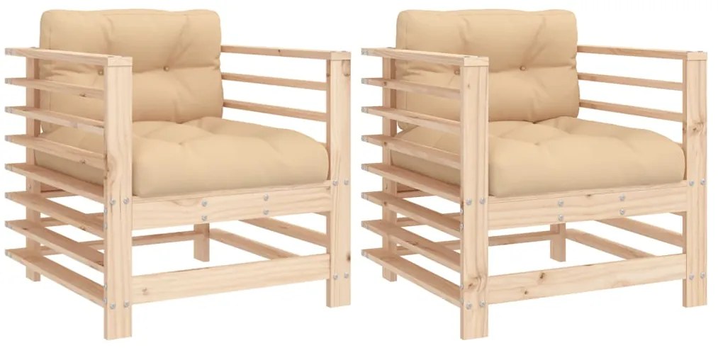 vidaXL Καρέκλες Κήπου με Μαξιλάρια 2 τεμ. από Μασίφ Ξύλο Πεύκου