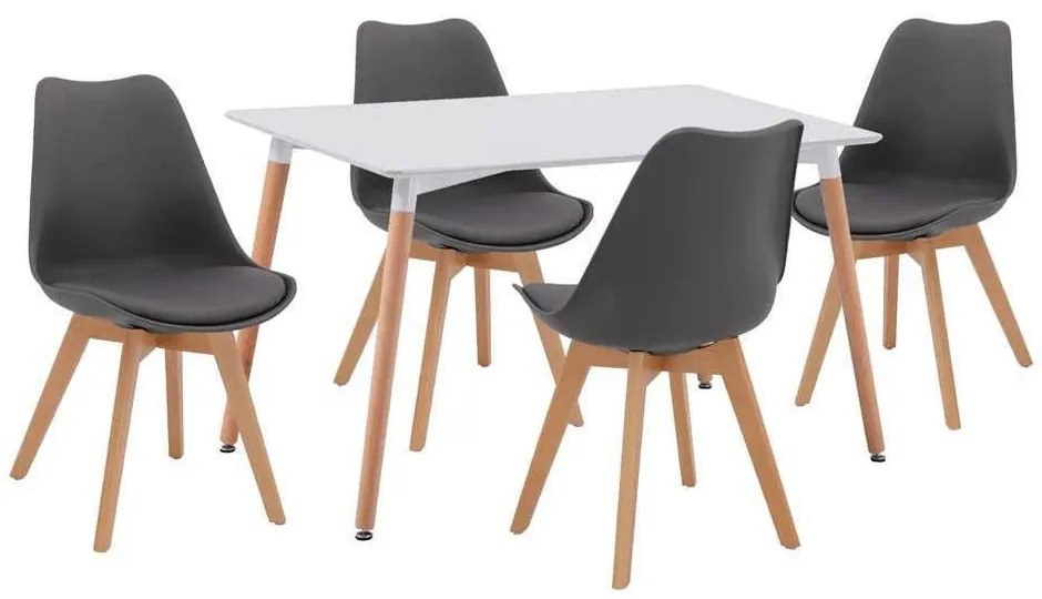 Τραπέζι Με Καρέκλες Σετ 5Τμχ HM10193.10 White-Dark Grey 4 Θέσεων Πολυπροπυλένιο