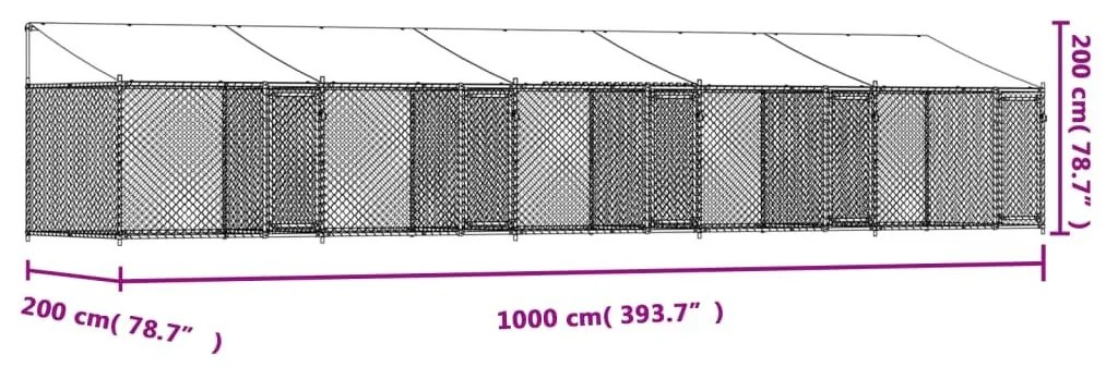 Κλουβί Σκύλου με Οροφή και Πόρτες Γκρι 10x2x2 μ. Γαλβ. Χάλυβας - Γκρι