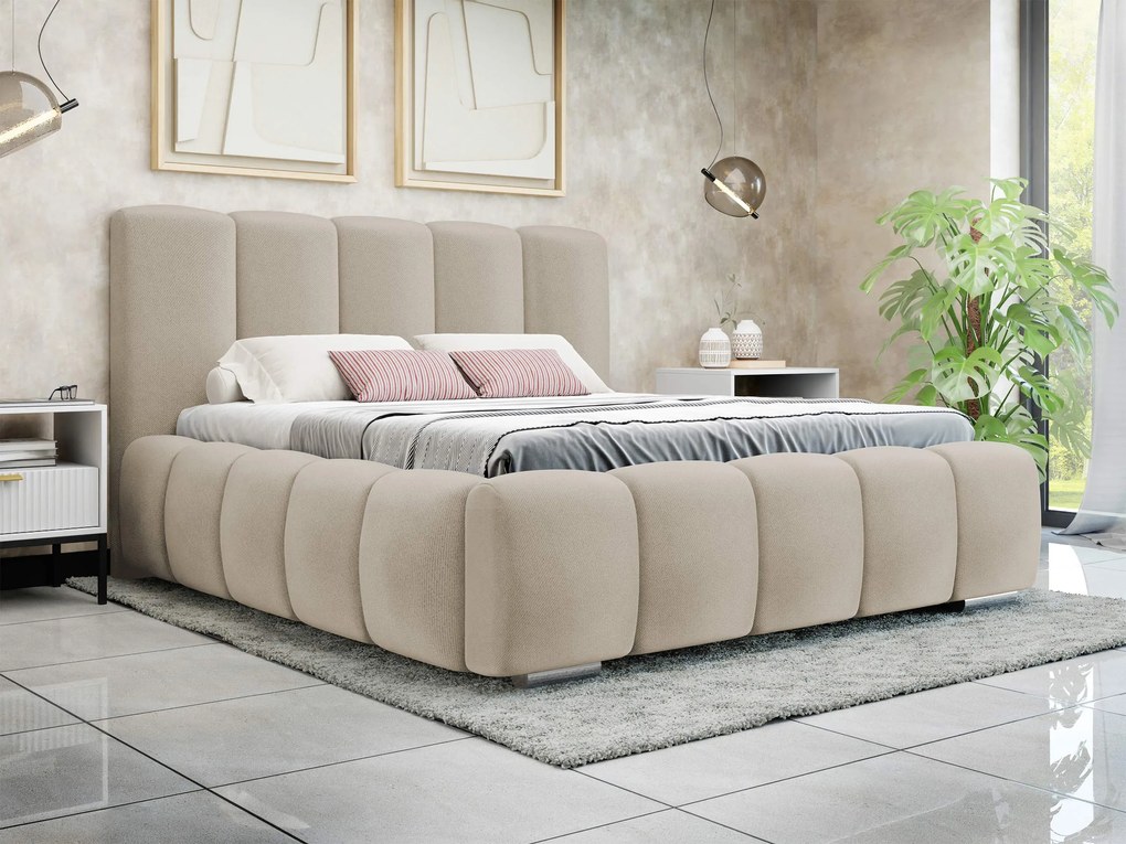 Επενδυμένο κρεβάτι Wizko-Beige-140 x 200