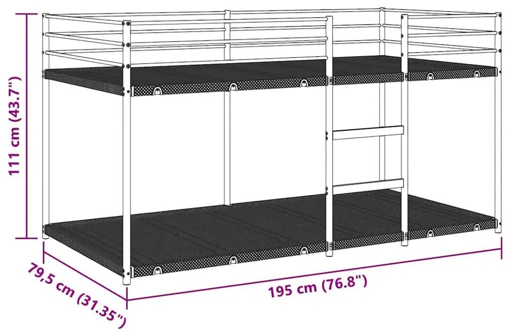 Κουκέτα χωρίς στρώμα Λευκό 75x190 cm Ατσάλι - Λευκό