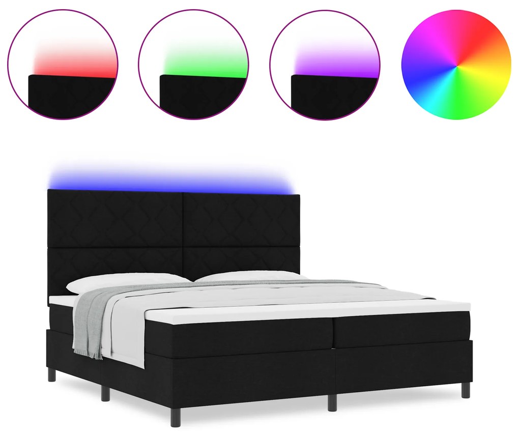 vidaXL Κρεβάτι με ελατήρια και στρώμα & LED Μαύρο 200x200 εκ. Υφάσματος