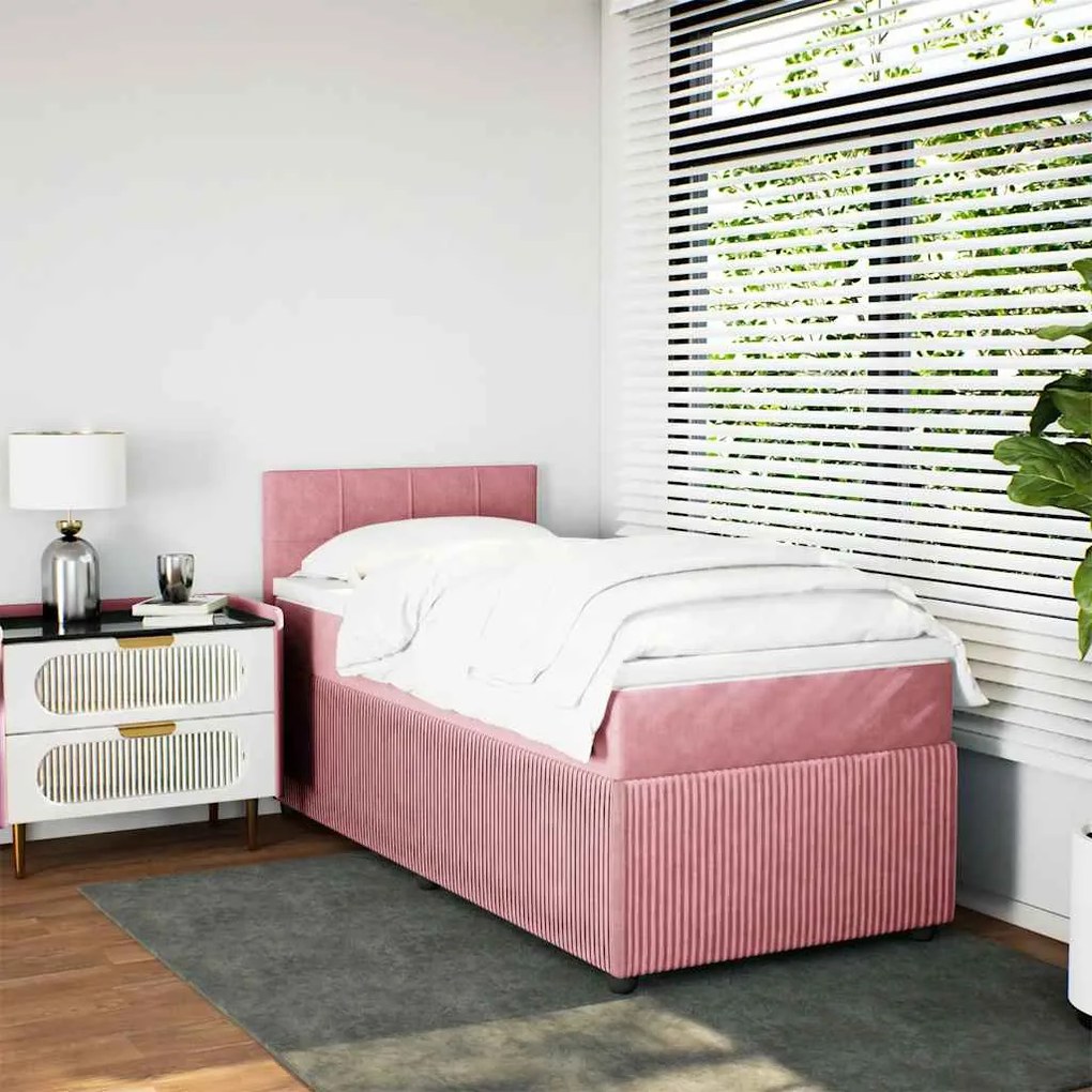 vidaXL Κρεβάτι Boxspring με Στρώμα Ροζ 80 x 200 εκ. Βελούδινο