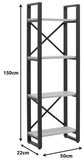 Βιβλιοθήκη Crimson pakoworld σε oak-μαύρη απόχρωση 50x22x150εκ (1 τεμάχια)