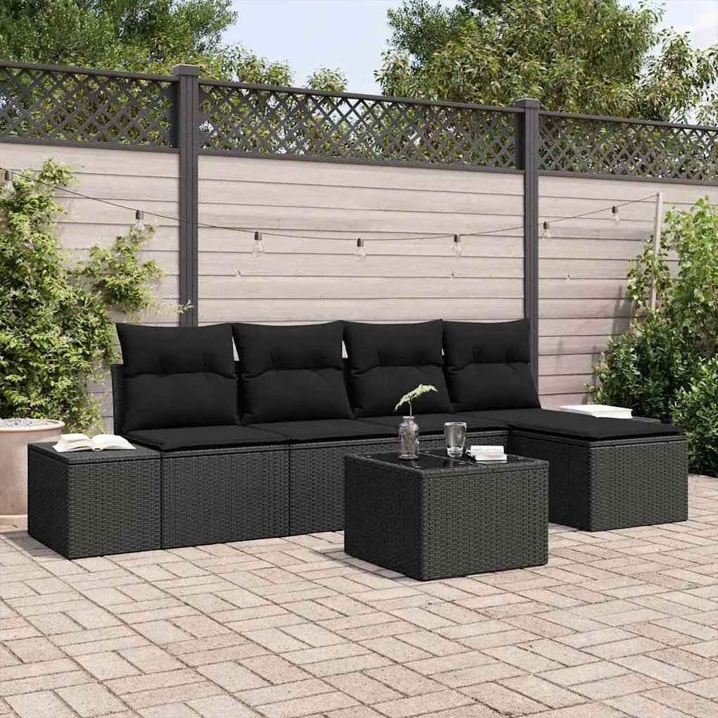 vidaXL Σετ Καναπέ Κήπου 6 pcs Μαύρο Πολυ rattan, βαμμένο ατσάλι