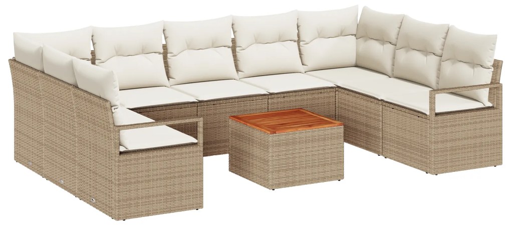 vidaXL Σετ ΣαNάκι Κήπου 10 pcs Beige, λευκό Μεγάλο Ρατάν και ξύλο