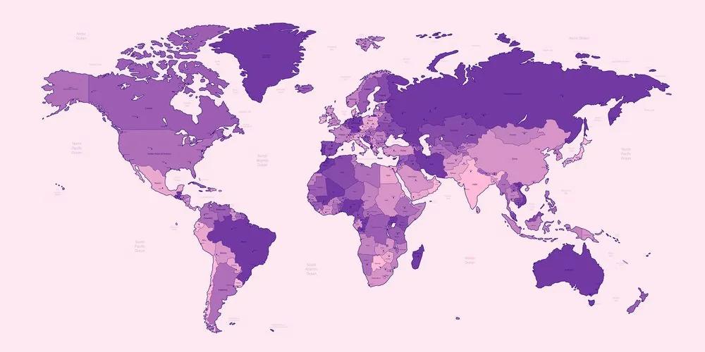 Εικόνα ενός λεπτομερούς παγκόσμιου χάρτη από φελλό σε μωβ - 120x60  place