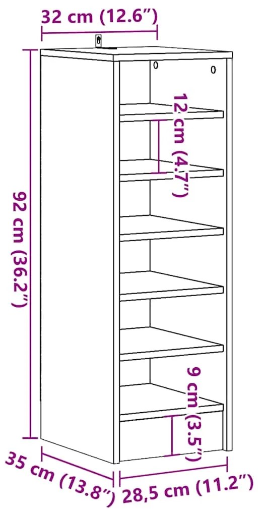 ντουλάπι παπουτσιών Παλιό ξύλο 32x35x92 cm Κατασκευασμένο ξύλο - Καφέ