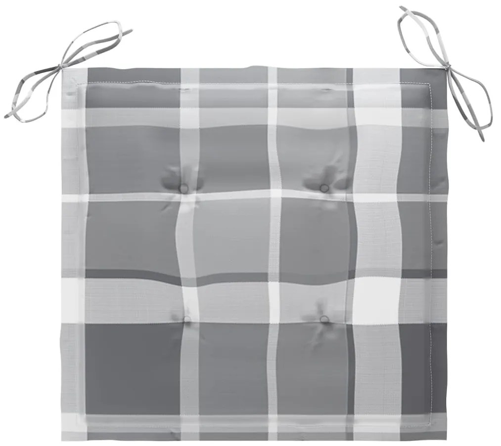 vidaXL Καρέκλες Κήπου 8 τεμ από Μασίφ Ξύλο Teak με Γκρι Καρό Μαξιλάρια