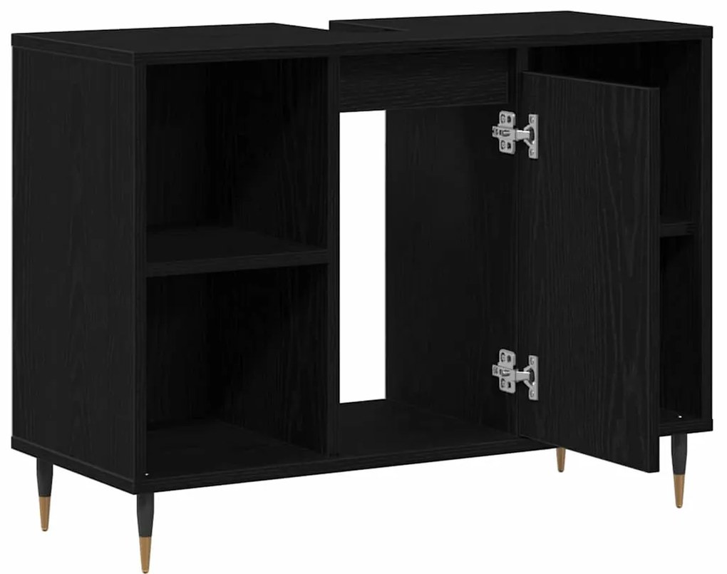 vidaXL Ντουλάπι Μπάνιου Μαύρη δρυς 80 x 33 x 60 εκ Επεξεργασμένο ξύλο