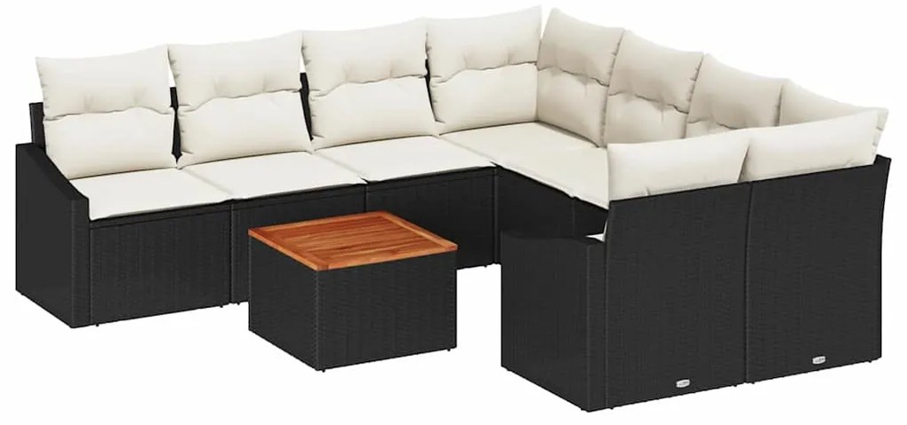 vidaXL Σετ Καναπέ Κήπου με μαξιλάρι 9 pcs Μαύρο Πολυ ράταν